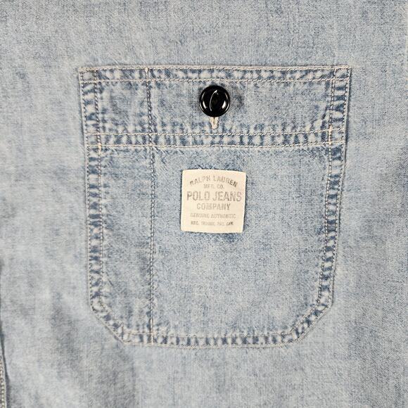 VTG 90s Polo Jeans Co Ralph Lauren Chambray Shirt Mens L Button Made Hong Kong - Picture 4 of 7